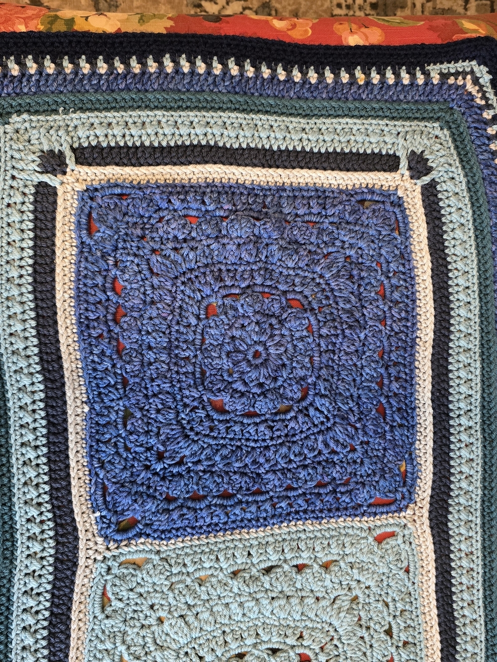 Handmade Crochet Throw Blanket in Blue Tones - Picture 7 of 13